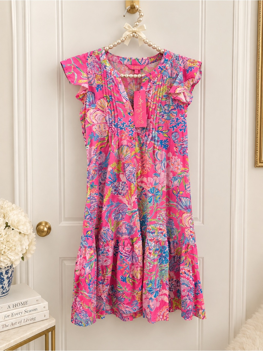 NWT Lilly Pulitzer Golda Flutter Sleeve Dress “Shell me something good” Sz S